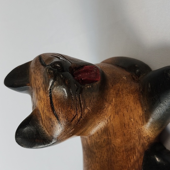 Mandalay Bay Co Black Brown Carved Wood Yawning Cat Figurine Scuplture Thailand - Picture 15 of 16